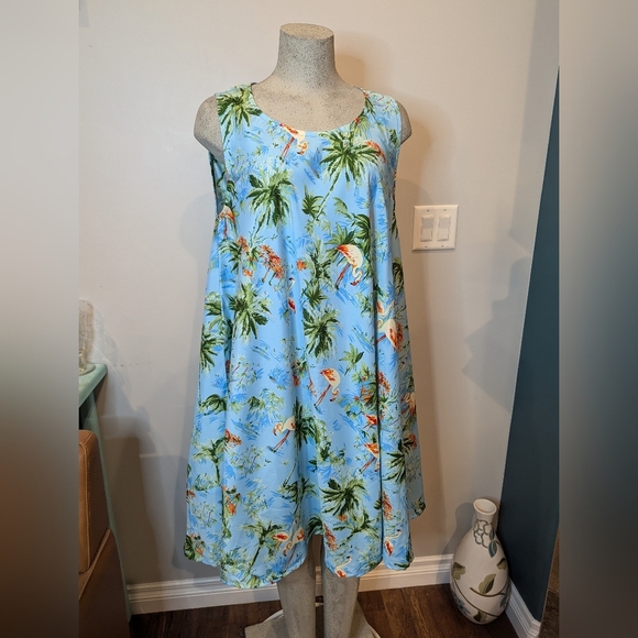 Blue tropical trapeze dress,  lightweight  One size fits Medium-1x - Picture 8 of 8